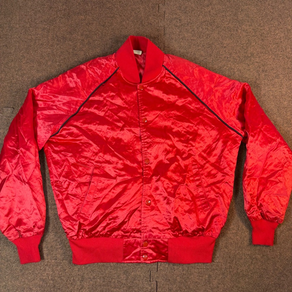 70's Vintage Showboat Las Vegas Satin Bomber Jacket Red Casino Embroidered Large
